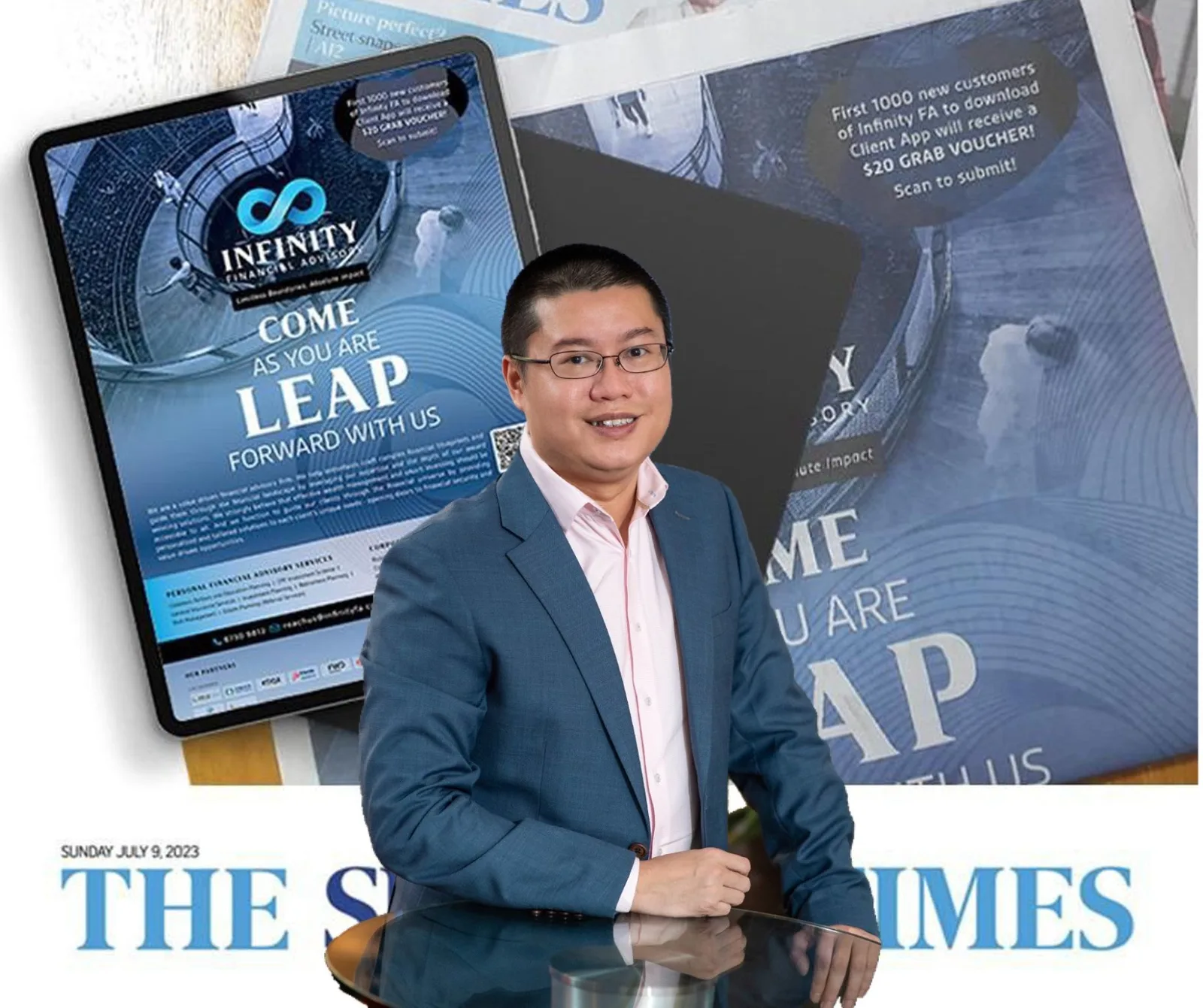 Ng Jian Da featured in The Straits Times with the Infinity Financial Advisory campaign